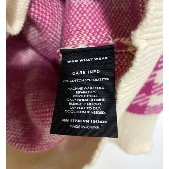 Who What Wear Cardigan Long Sweater Size M Pink Houndstooth Gold Buttons Pockets - Picture 9 of 14